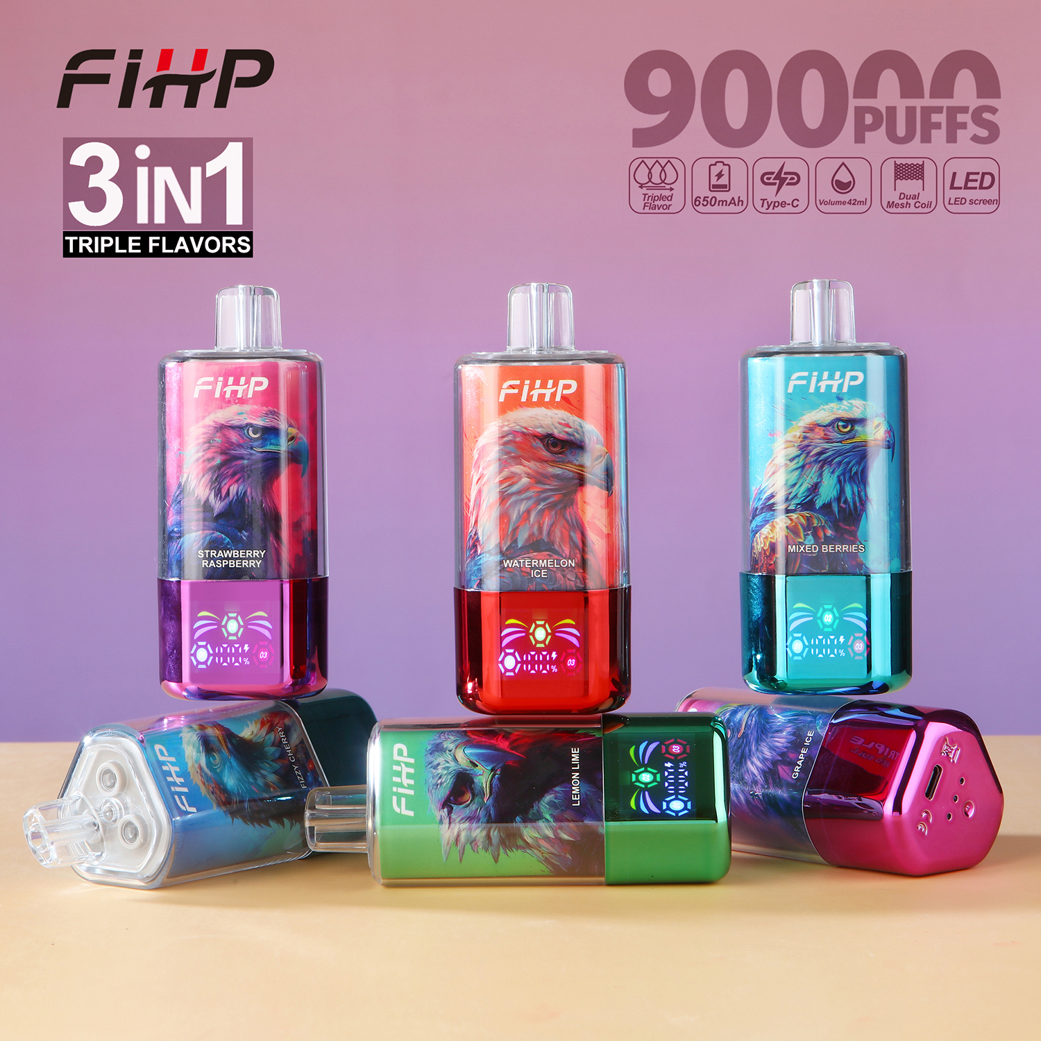 Iċ-Ċina FIHP 90000 90K Puffs 3-f'1 Triple Flavor Rechargeable Disposable  Vape Manifattur u Fornitur bl-ingrossa tal-Ewropa